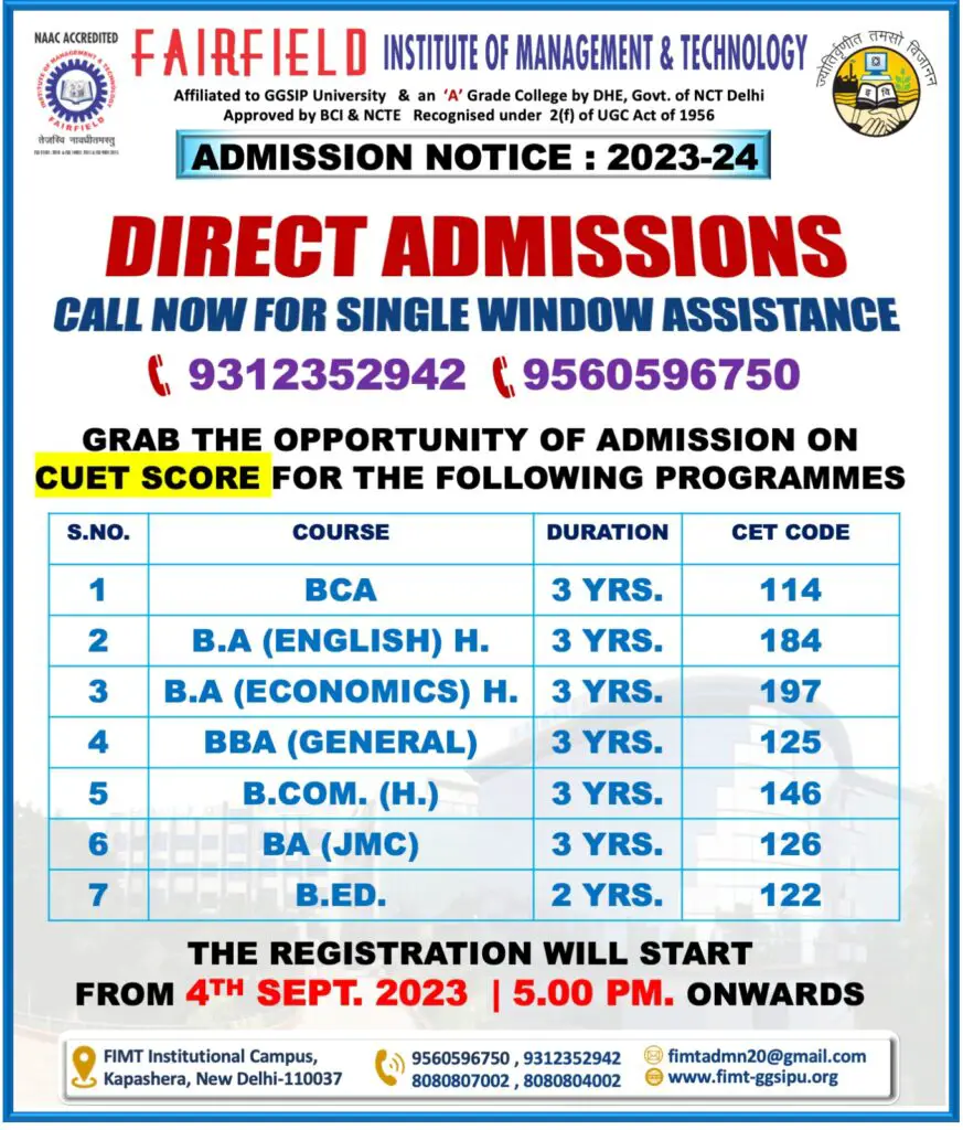 Direct Admission To IP University helpline number.