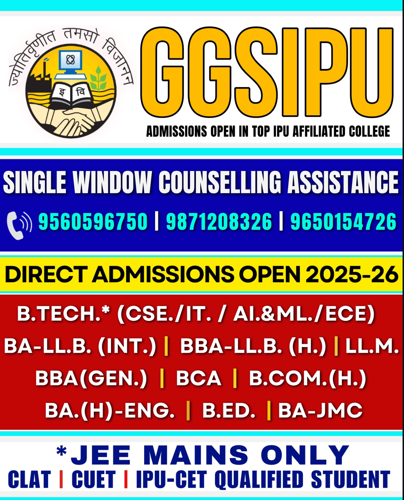 Direct admission in GGSIPU Colleges.