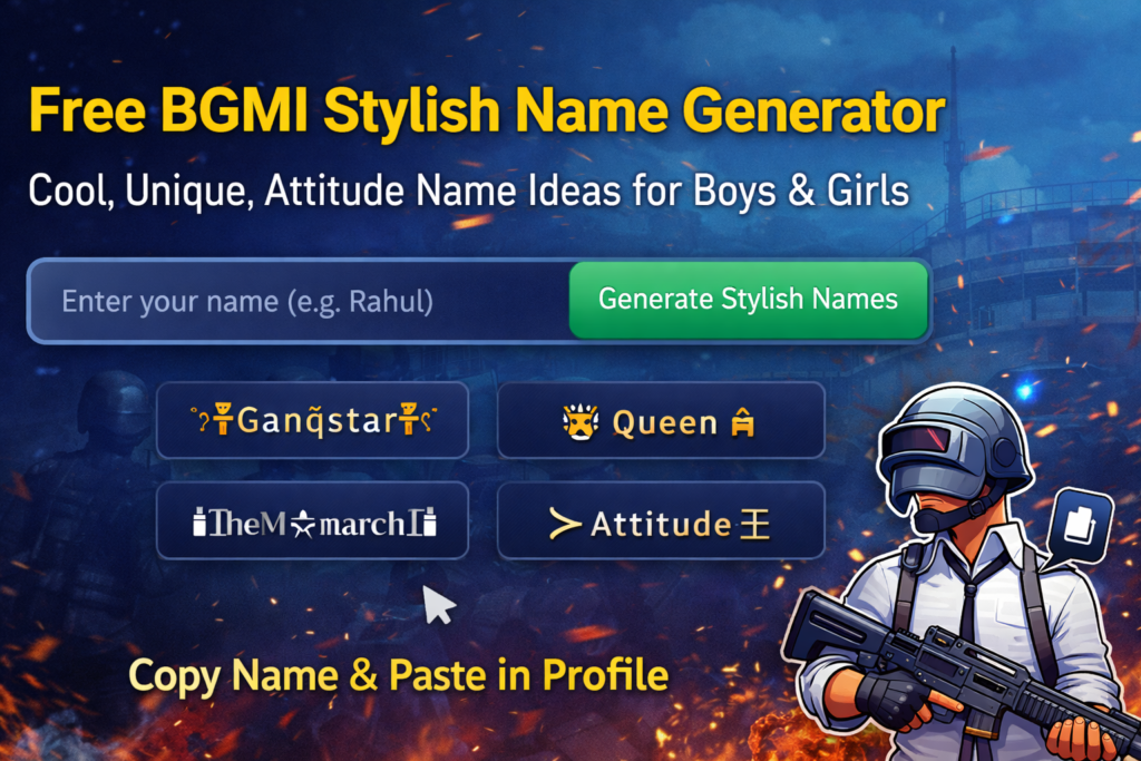 #1 BGMI Name Generator - ✿Gᴀᴍᴇʀ࿐, ༒♛𝗥𝗼𝗰𝗸𝗲𝗿𝗩𝗜𝗣♕༒ 1 BGMI Name Generator Tool