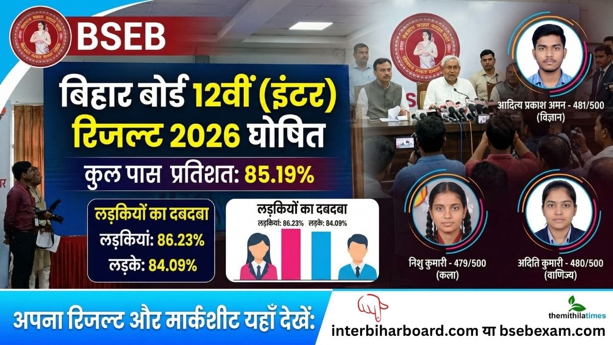 BSEB Bihar Board 12th Result 2026 Declared: 85.19% छात्र हुए पास, यहाँ से डाउनलोड करें अपनी मार्कशीट और देखें टॉपर्स की लिस्ट
